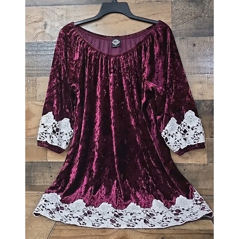 Crushed Velvet Lace Trim Top Women Size Large Steampunk Fairygoth Witchy